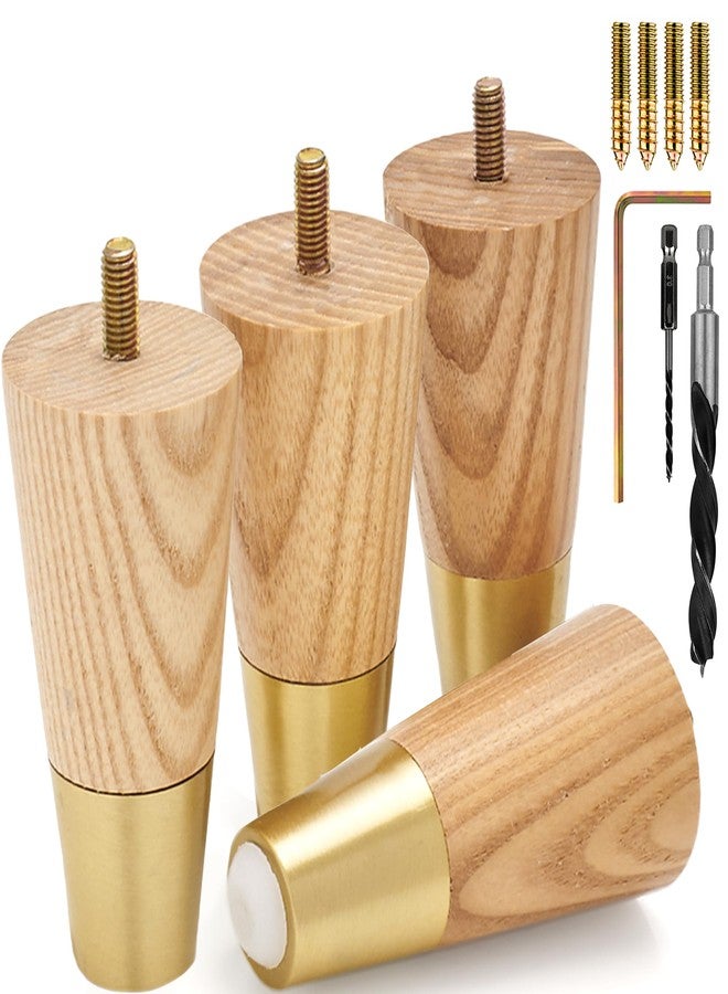 Airy Abode Premium Ash Wood Furniture Legs with Gold Caps (Full Install Kit) - Pick Your Size and Color - Image 1